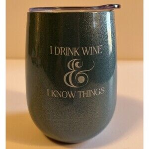 Karma Gifts Stemless Wine Glass Mug Teal “I Drink Wine And I Know Things” Unused